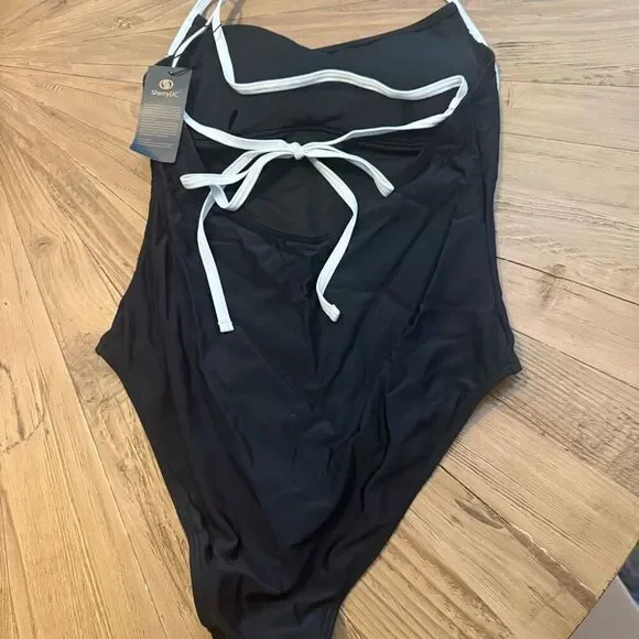 Davi one piece swimsuit black with white straps size small - Picture 5 of 7